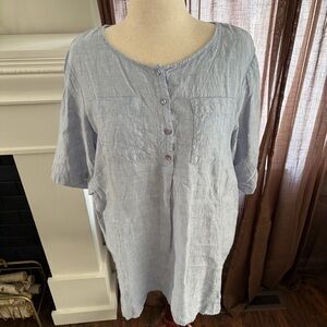 Andrea Jovine Linen Short Sleeve Coastal Blue Tunic Shirt